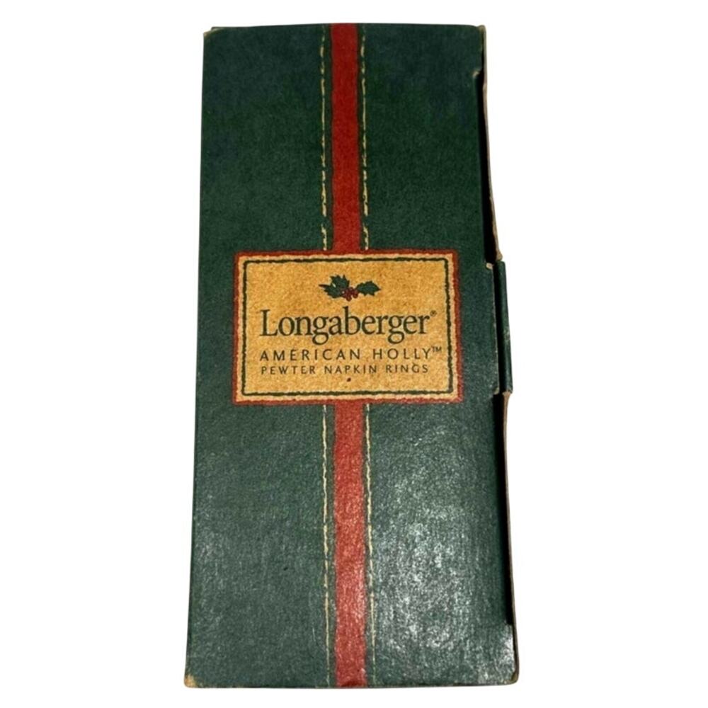 Longaberger American Holly Pewter Napkin Rings 2001 Original Box #75736-Set of 4